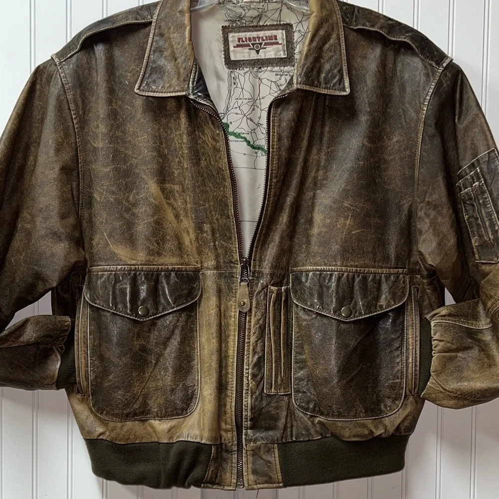 80s Flightline Pilots Leather Bomber Jacket XL Vintage